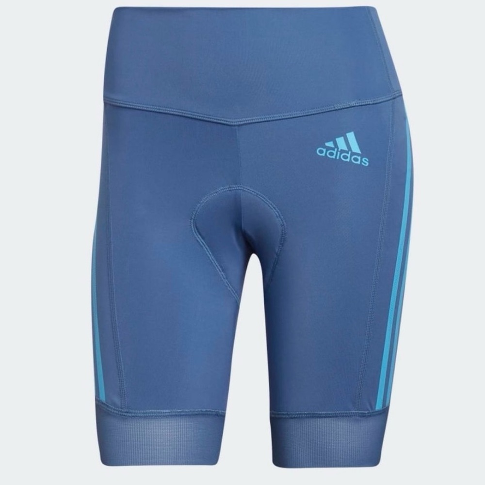 adidas Blue Athletic Bike Shorts with Light Blue Stripes